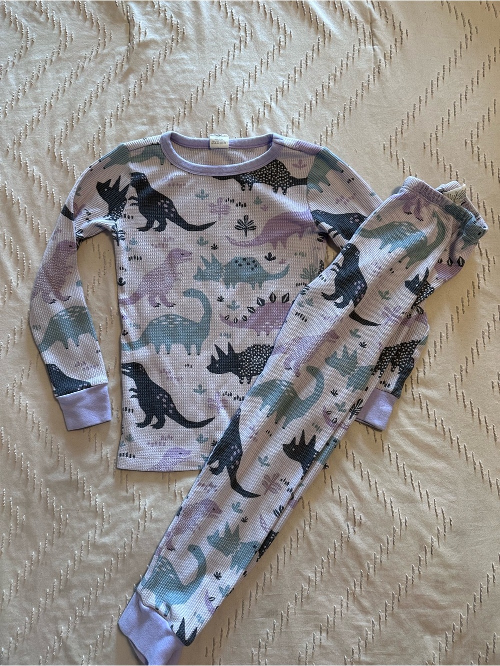 Gymboree Girls Waffle Knit Dinosaur purple pajamas